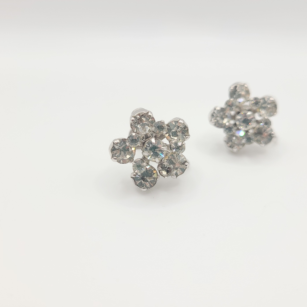Vintage Coro Rhinestone Cluster Screwback Earrings Silver Tone